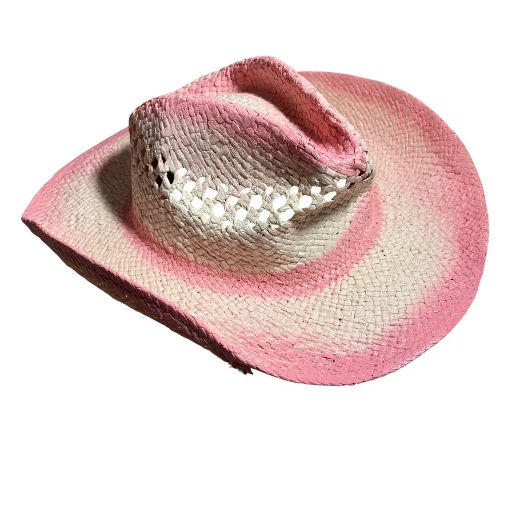 Pink Ombre Woven Straw Cowboy Hat Western Festival Beach Sun Hat Rodeo Festival